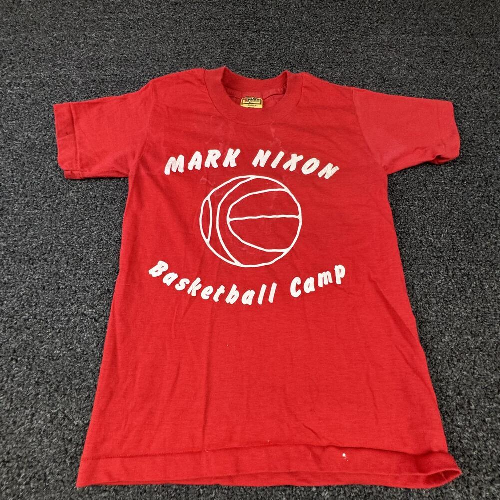 Vtg Plus Shirt Unisex Kids M Red Mark Nixon Basketball Camp Graphic Print 70s